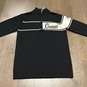 CASTELLI Wool Cycling Jersey Vintage Black Long Sleeve Italy Mens Large
